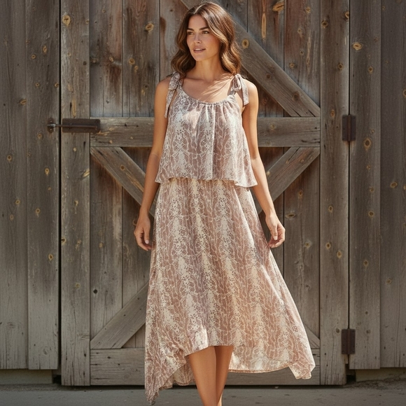 Anthropologie Dresses & Skirts - Anthropologie Cream Snakeskin Print Spaghetti Strap Dress With Bows